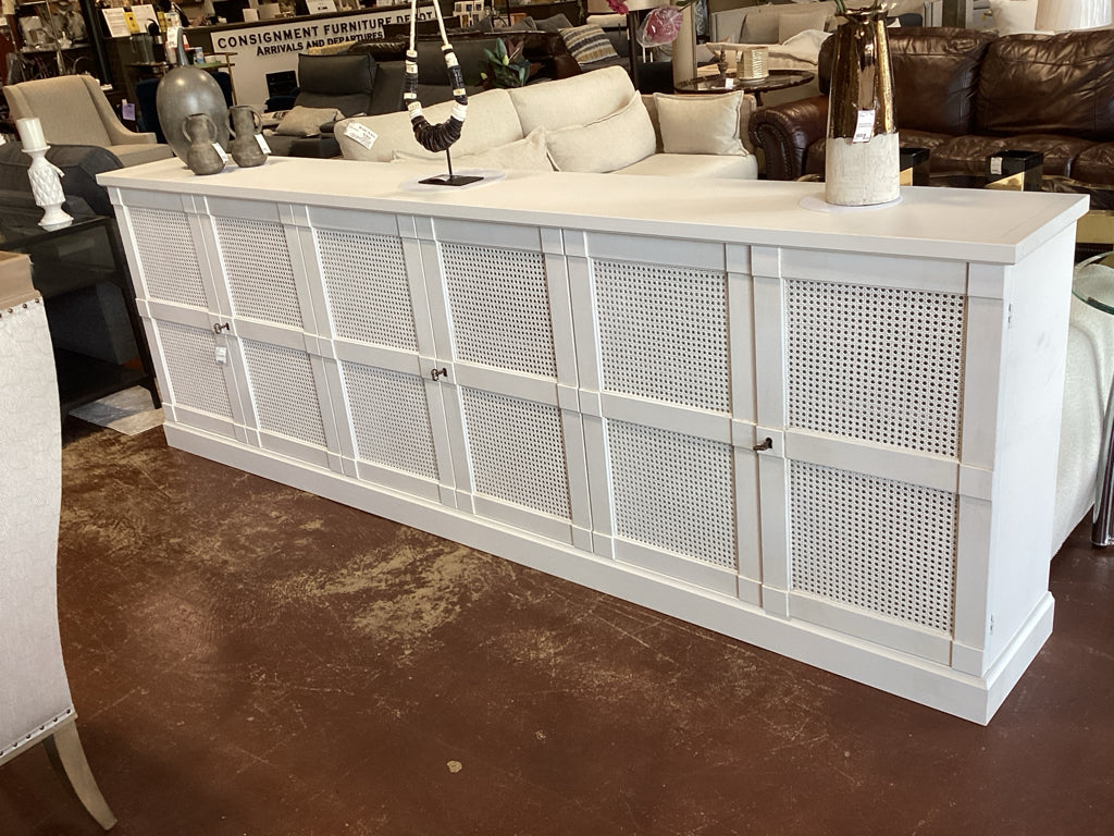Luciana 6-Door Cane Buffet in Cortiina White 112" L X 15"D X 38" H 9D6PEGKE