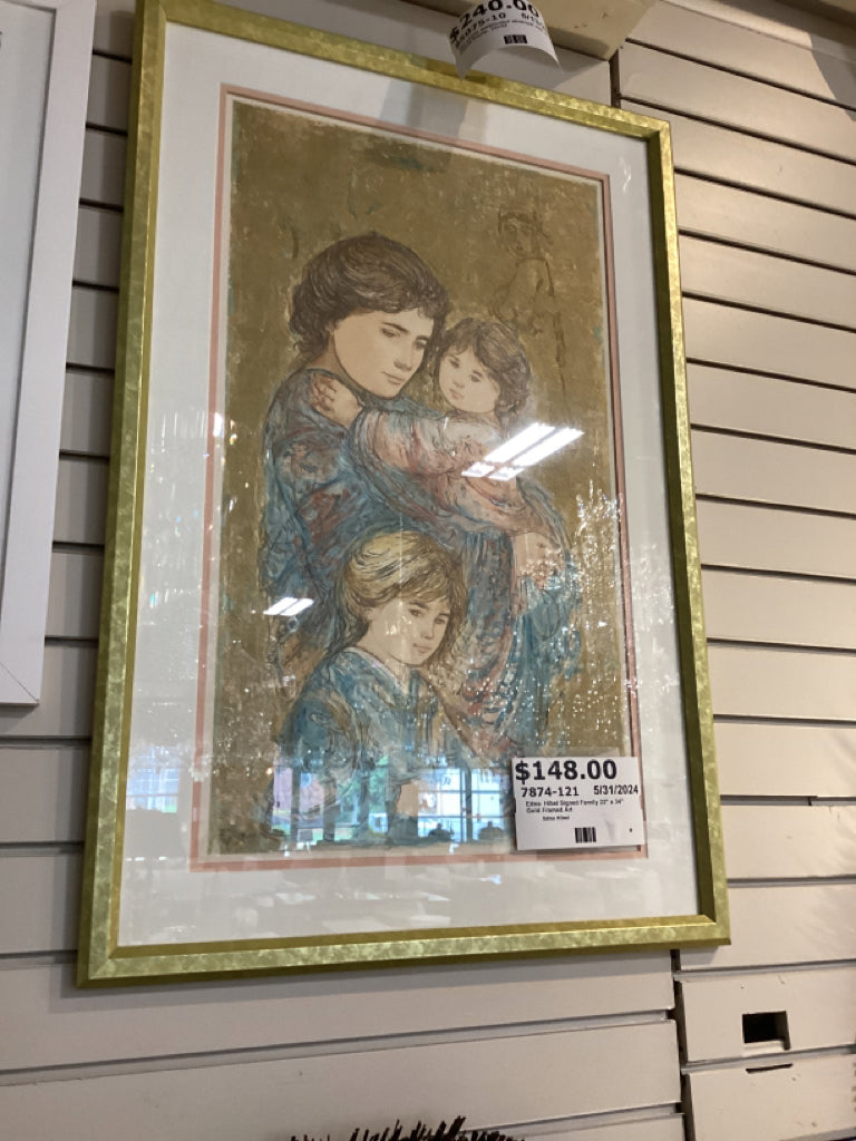 Edna  Hibel Signed Family 22" x 34" Gold Framed Art