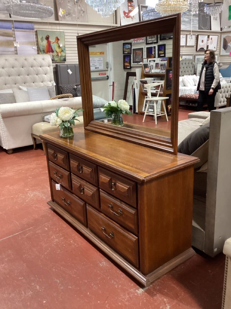 Vintage Wooden 8  Drawer Dresser with Mirror 50" X 3" X 19"