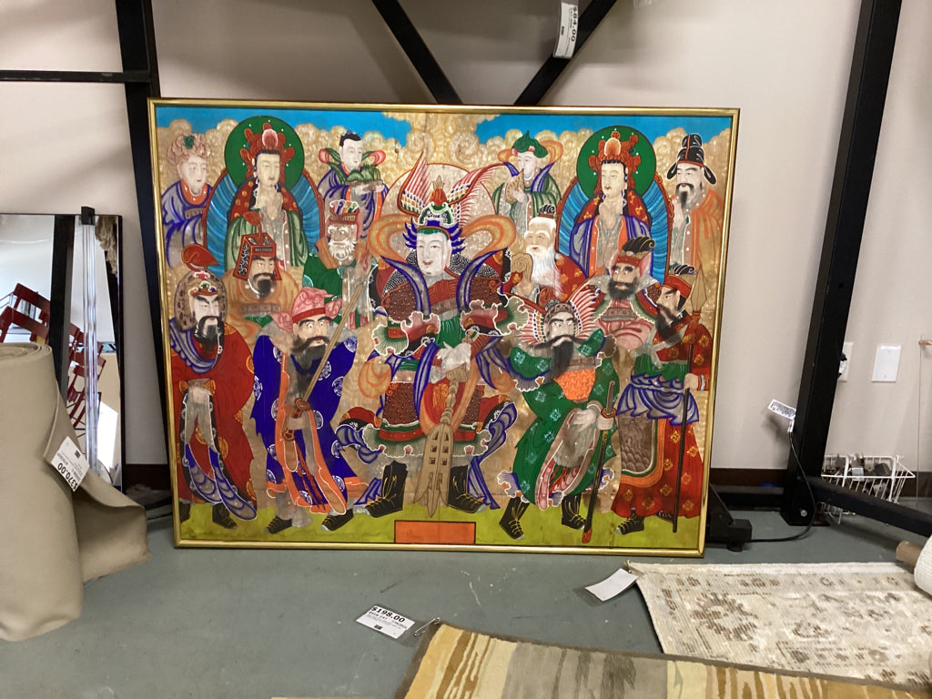 Vintage Chinese Hand Painted Art Gold Frame  Seven Immortals 5' x 50"