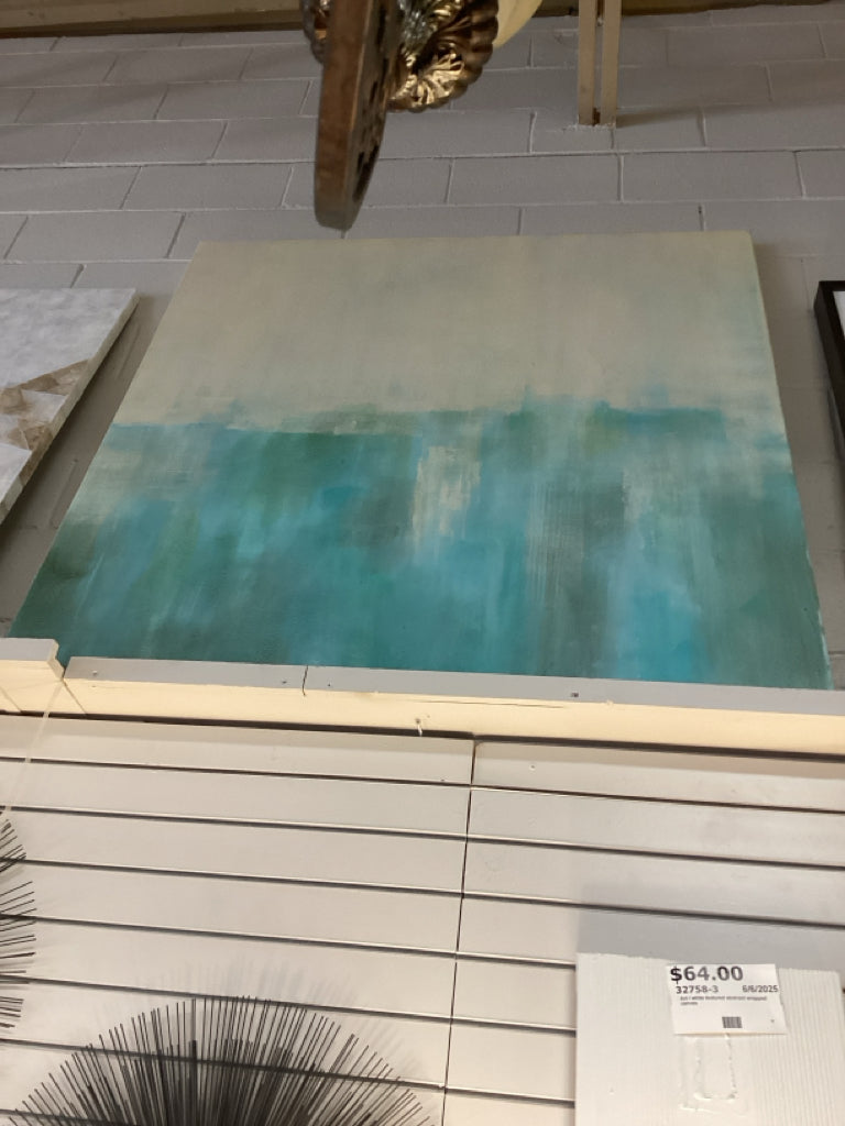 Large Abstract on Canvas Soft Neutral Tones/Aqua 48 x 48