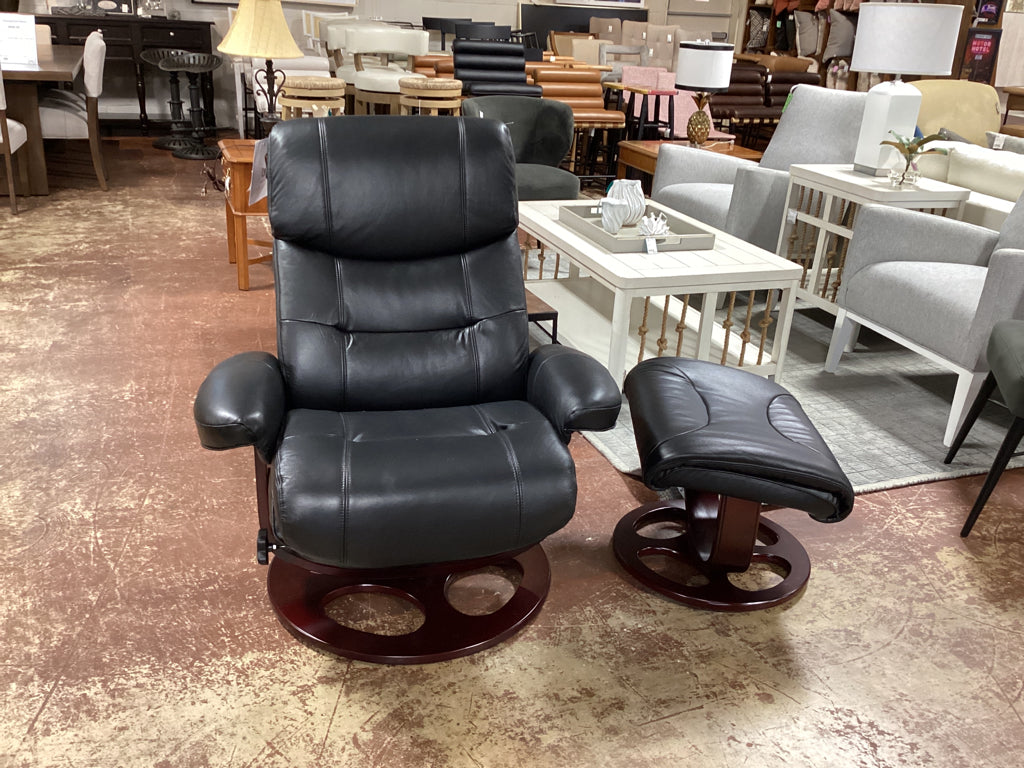 Dawson Frampton Black Swivel Pedestal Recliner with Ottoman22.5"W x 19"D x 16.5"