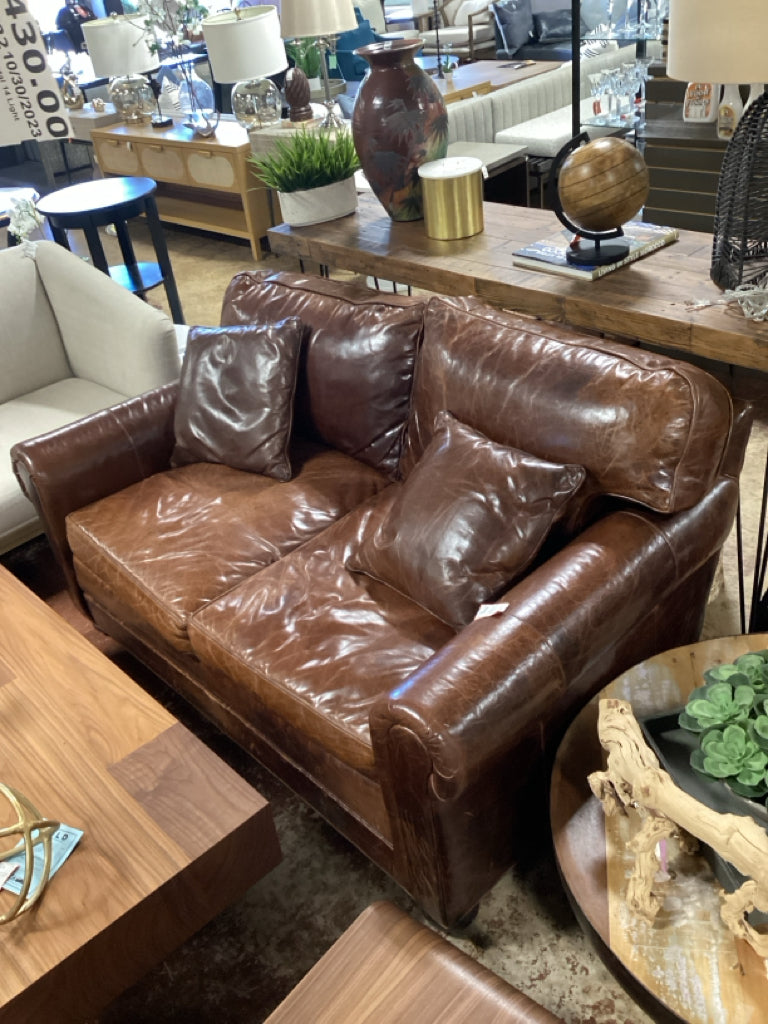 Restoration Hardware brown distressed leather Loveseat /63 x 40