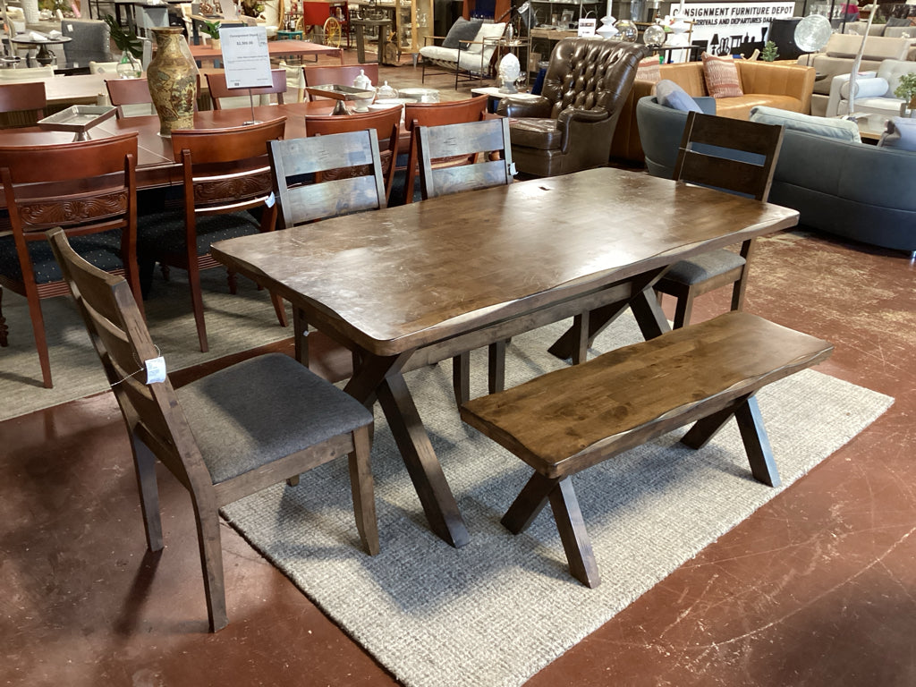 Coaster 6 Pc Dining Set  Table/ 4 Chairs/ Bench  35" X 72" X 30" (as found)