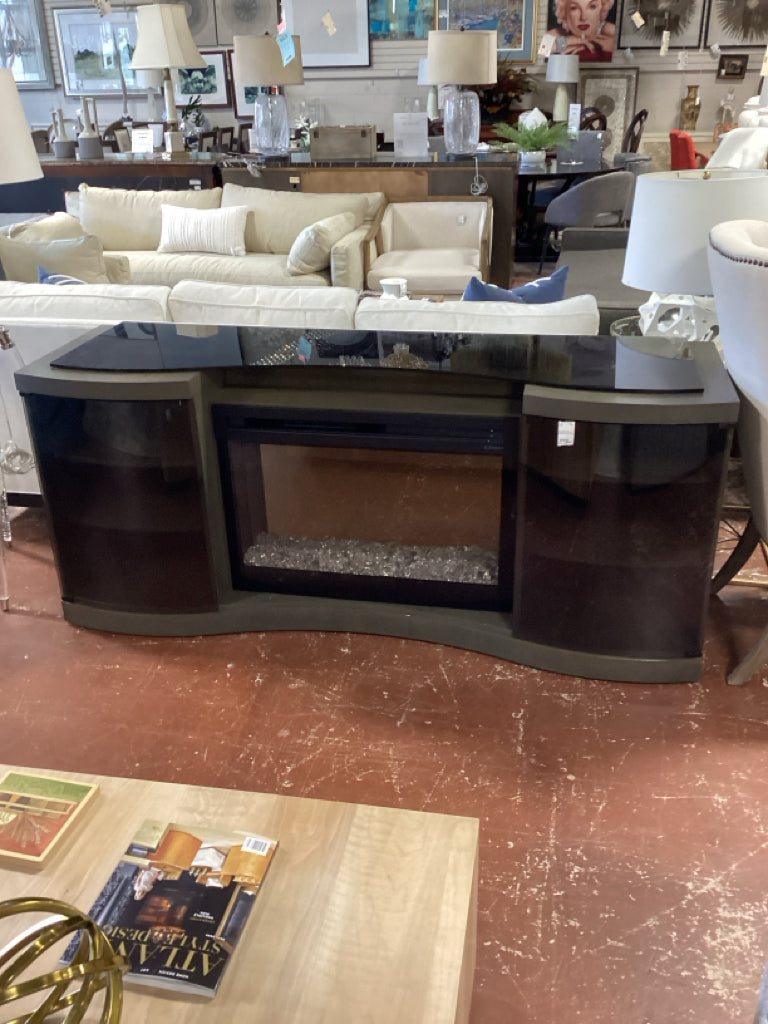 Silver Charcoal Mantel Console/33in Fireplace With Glass Ember Bed 72" x 20 x31"
