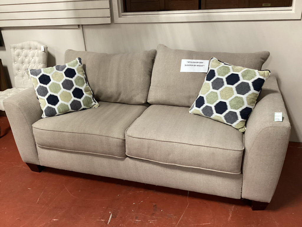 Sleeper sofa / beige  2 seater 2 accent pillows / 80 x 38 x 27
