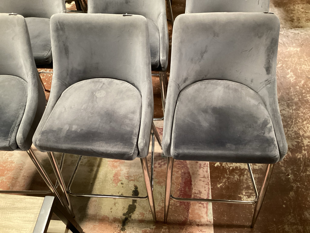 Pair-Contemporary Fabric & Metal Gray Bar Stools 27" H