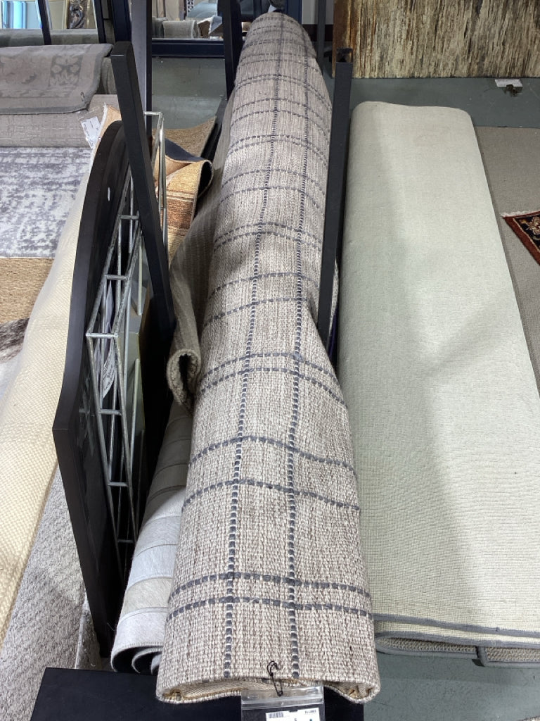 Large Contemporary Neutral Beige/Gray Woven Rug with Charcoal Grid Pattern 7' X