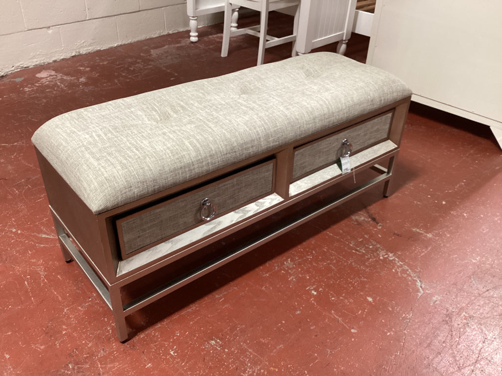 Bench/ beige linen 2 drawer 44 x 18 x 15