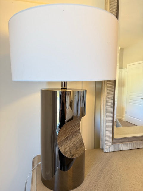 Vandy Ideal Stailess and Wood Cutout Table Lamp 28"