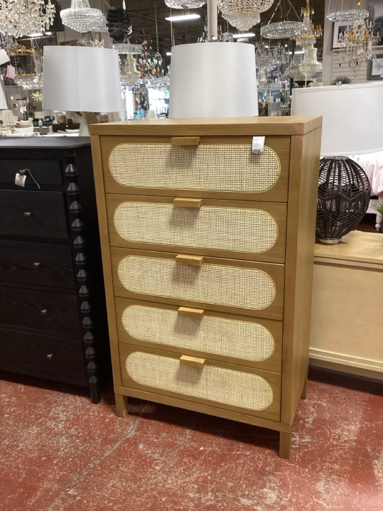 Allegra Chest of Drawers / bamboo & cane 5 drwr  31 x 18 x 51 AS FOUND
