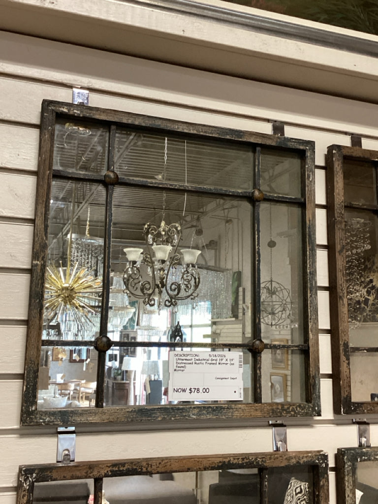 Uttermost Industrial Grid 19" X 19" Distressed Rustic Framed Mirror
