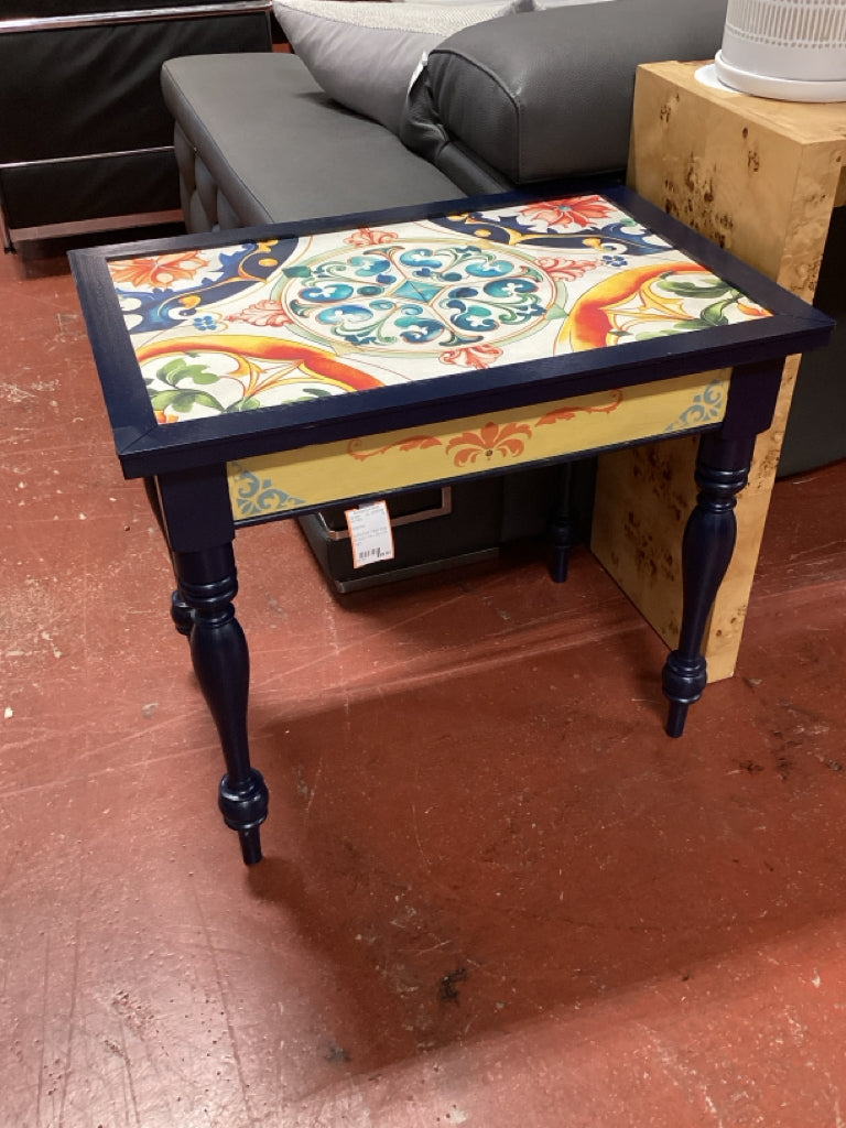 Boho End Table blue & multi / 18 x 26 x 23 high