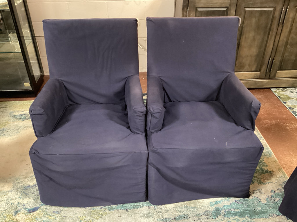 Set of Two Pottery Barn Comfort Square Dining Arm Chairs w/ Two Sets of Slip Cov