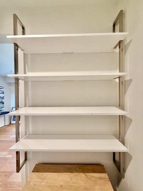 WHITE 4 Shelf Hanging Unit w/Chrome Hardware 43x10x63