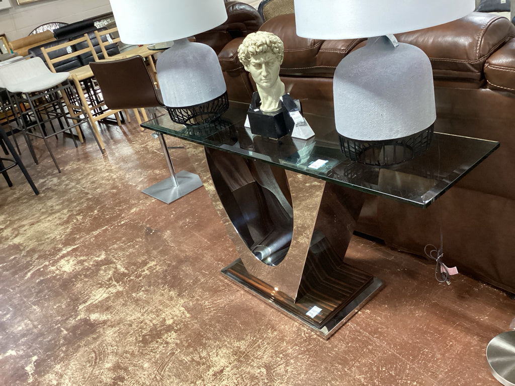 Console Table w/Half Circle Glass Top 1/2" Thick 18'X60"