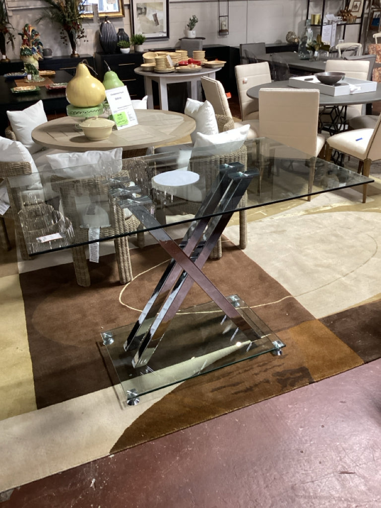 Pub Table / glass & chrome 51 x 31 x 35 high