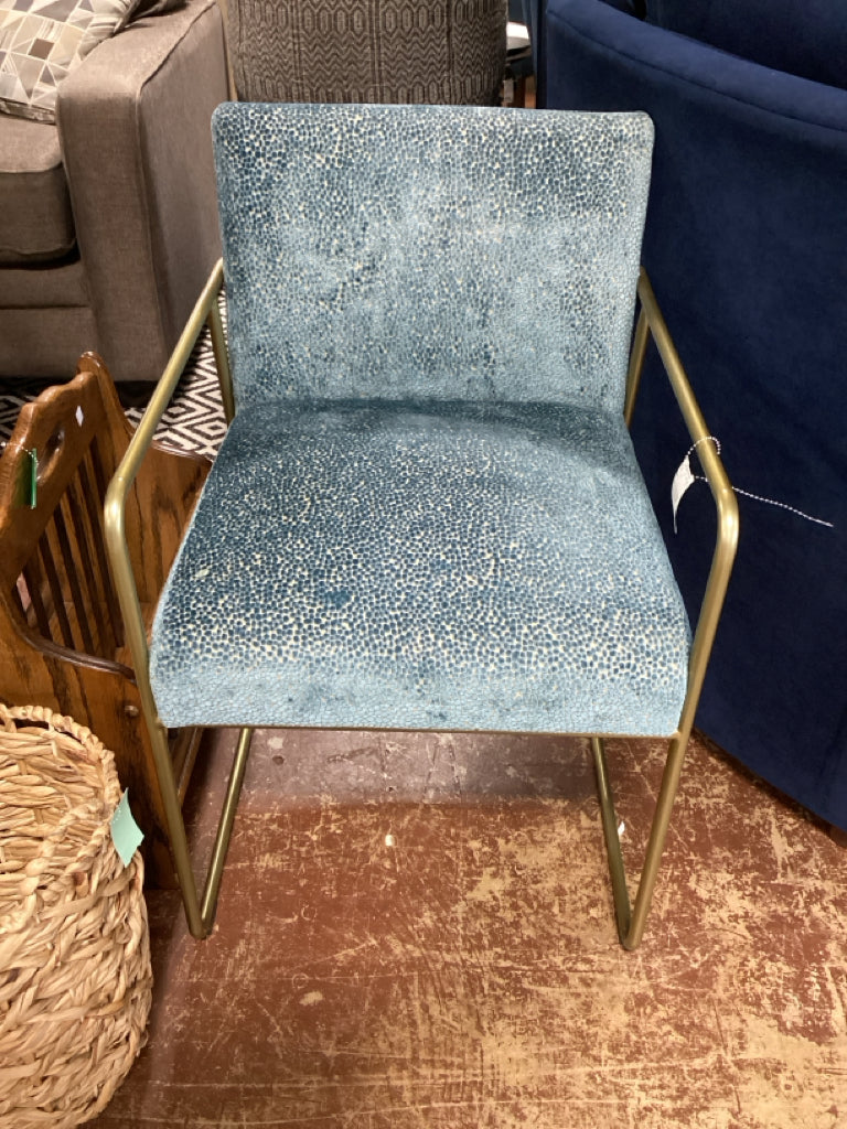 Blue Textured Accent Chair w/ Gold Metal Frame 20x17x32