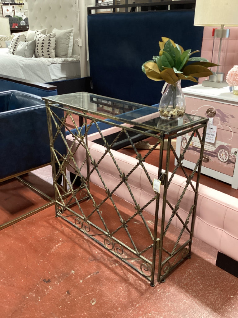 Frencch  Style Wrought Iron Rustc Glass Top Console 35" X 30" X 32"