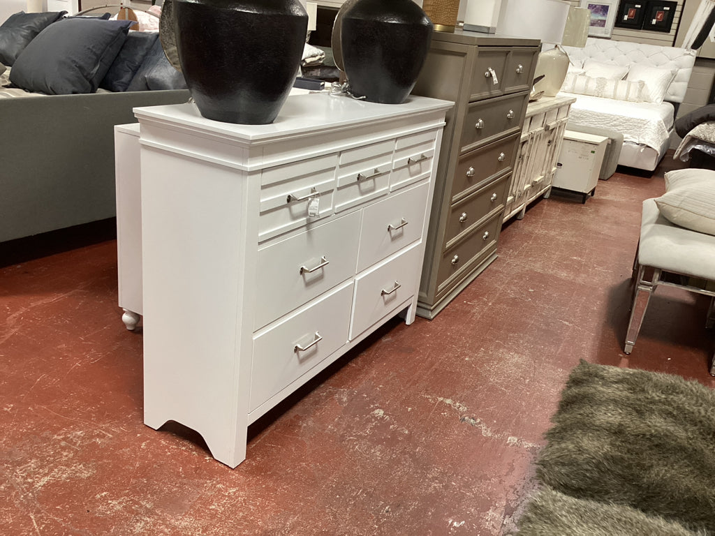 B Z WHITE 7 Drawer Dresser Silver Hardware 55x16x41