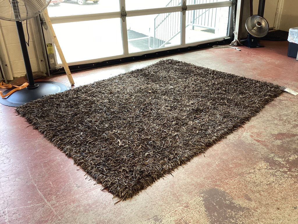 Leather Shag Rug Dark Brown 5' 4" x 7' 4"