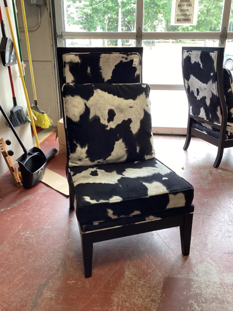 Chair/ black & white accent chair / cowhide print with pillow 26 x 34 x 45 high