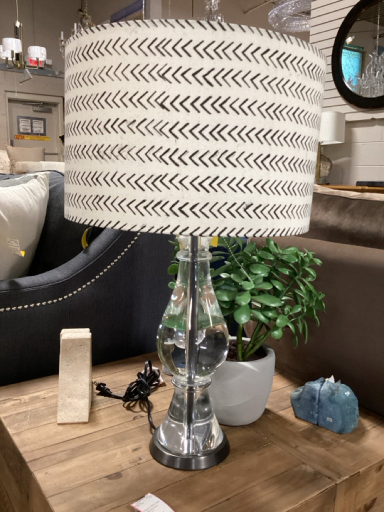 Clear Sculpted Glass Teardrop Base with Dark Bronze Base with Drum Shade