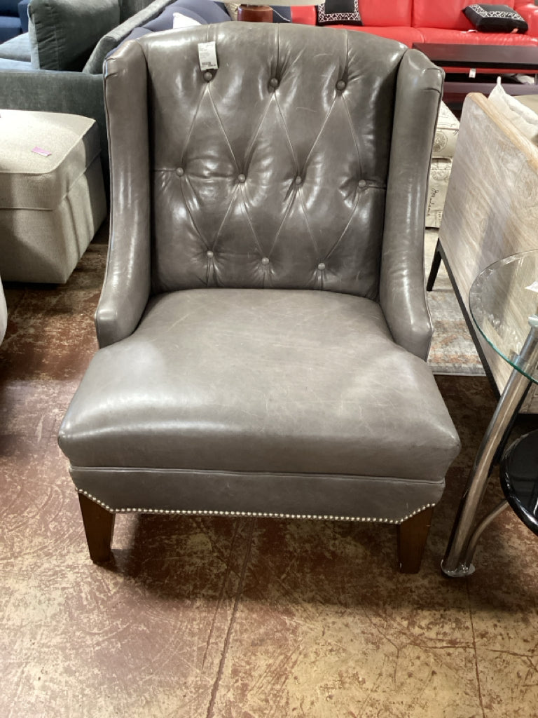 Haverty's Diamond Tufted Back/Nailhead Trim Accent Leather Accent Chair