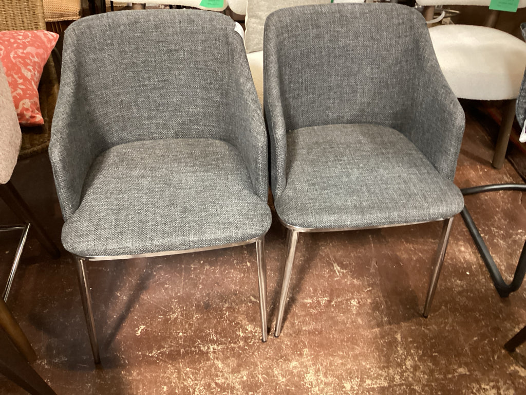 Pair of Gray Fabric and Chrome Base/Legs Chairs 21"W x 19"D x 31"H