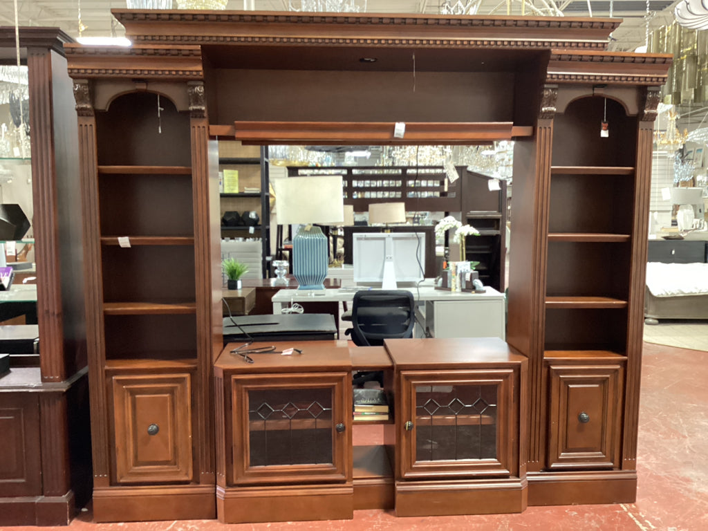 Hayes Antique Vintage Pecan 4 Piece Small Entertainment Wall 114"W x 21"D x 85"H