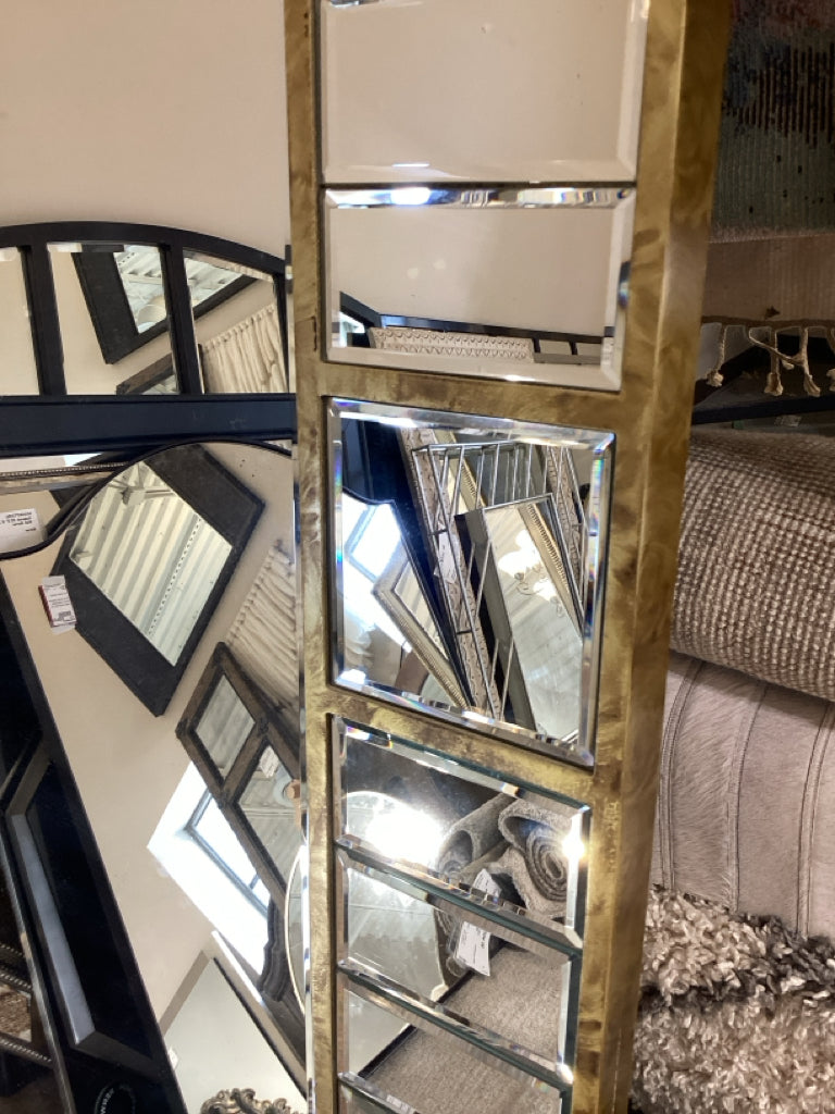 Contemporary Gold Mirrored Tile Frame Leaning Floor Mirror  40" W X 80" H