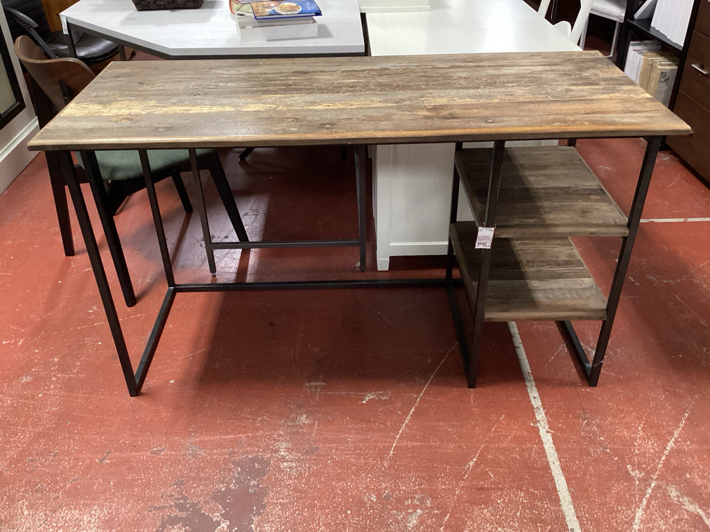 Rustic Reclaimed Wood Desk w/ Two Shelves 55"W x 24"D x 31"H