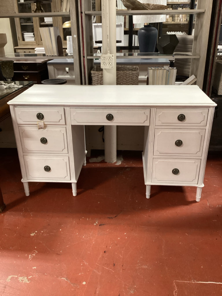 WHITE Classic  7 Drawer Desk Smart Desk 54x21 1/2 (Outlets and USB Ports)