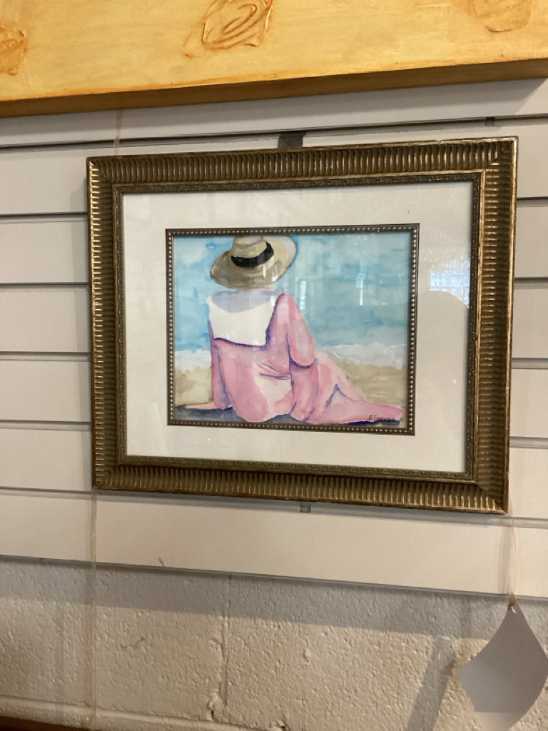 JA Cooper Framed Art, Watercolor Woman On Beach, 16.5x13.5