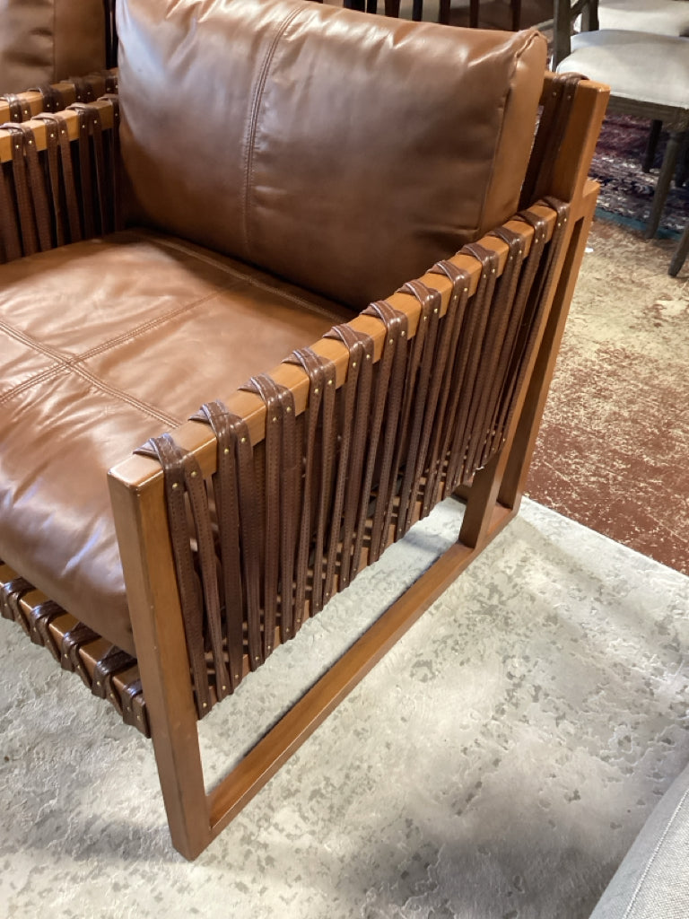 Palecek Boho Chic brown leather Chairs / 32w x 35s x 32.5   /SET of 2
