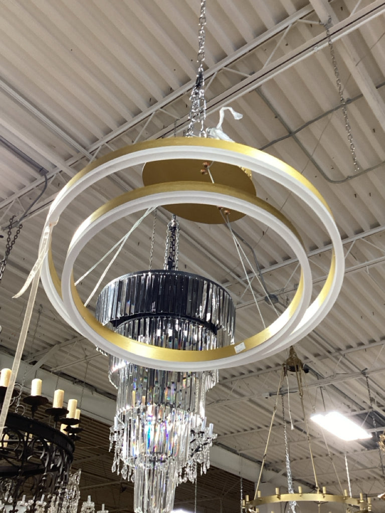 Two Gold Ring Chandelier with LED Light