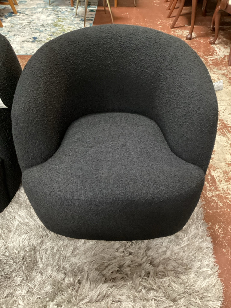 CB2 Gwyneth Black Boucle Swivel Chair by Goop 32x25x30