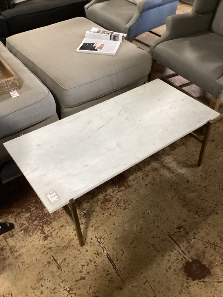 CB2  slab marble Coffee Table / brass base 43 x 20 x 14