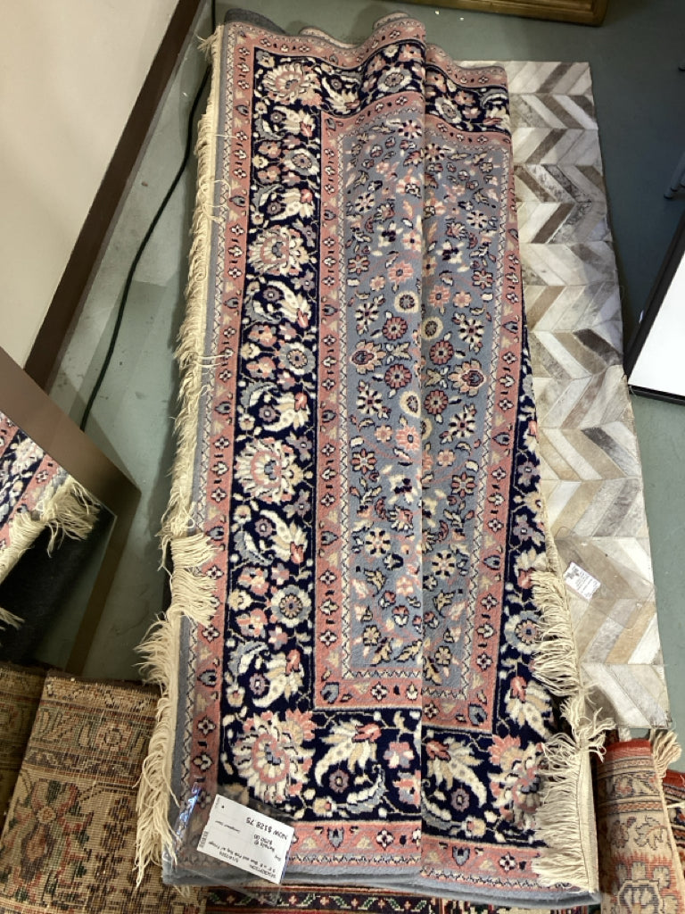 5'8" x 8' Blue and Pink Rug w/ Fringe