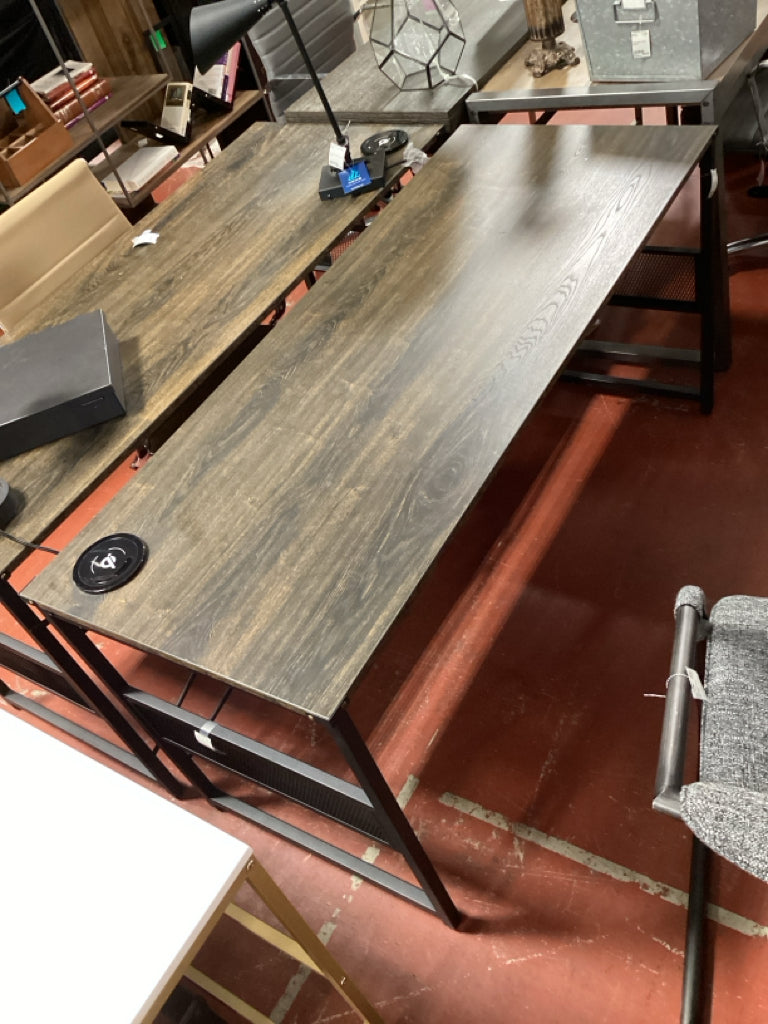 Desk Industrial Style Wood Top, Black Iron Base 59x24x29