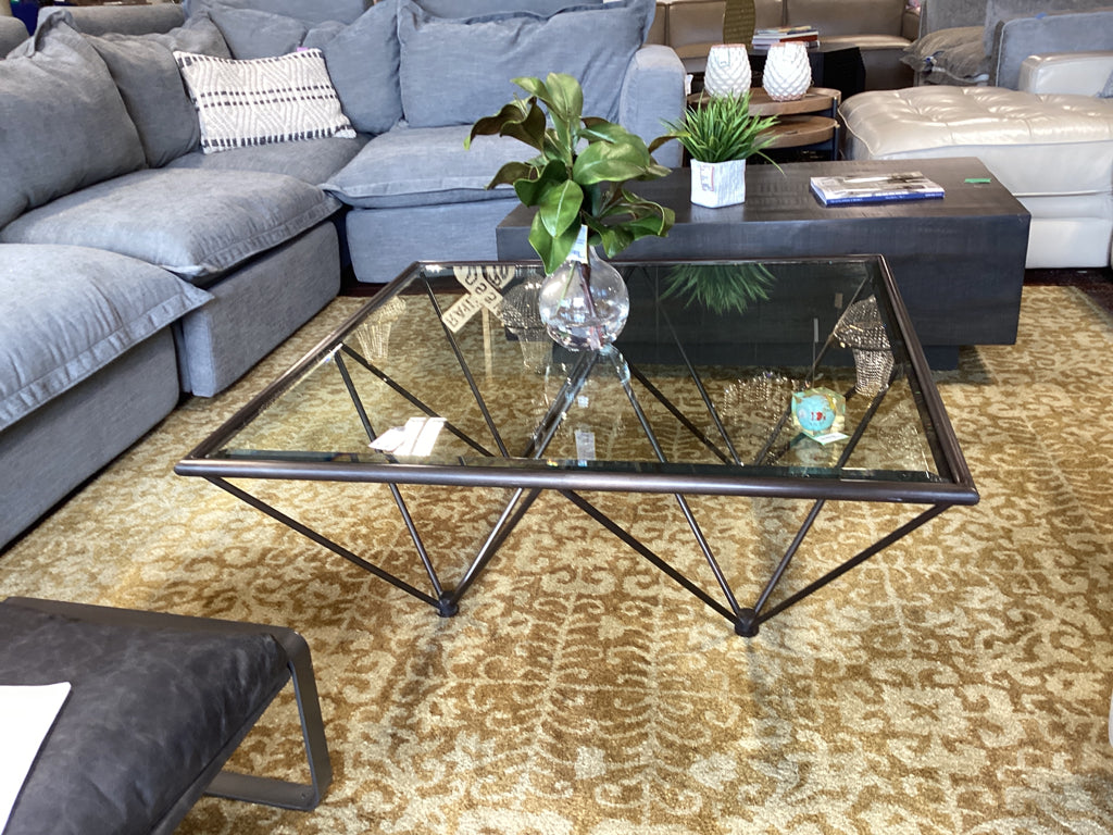 Ethan Allen Kestral Bronze metal & glass Coffee Table 40" sq