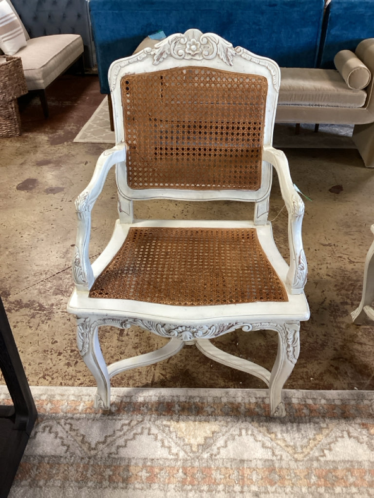 French distressed wood & cane armchair 25 x 19 x 40 high