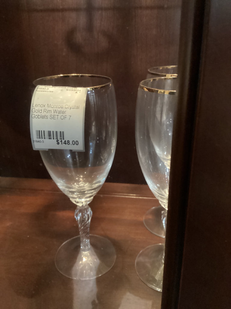 Lenox Monroe Crystal Gold Rim Water Goblets SET OF 7