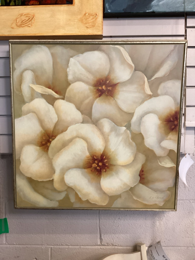 Fabrice De Villeneuve Floral Framed French Art 25" X 25"