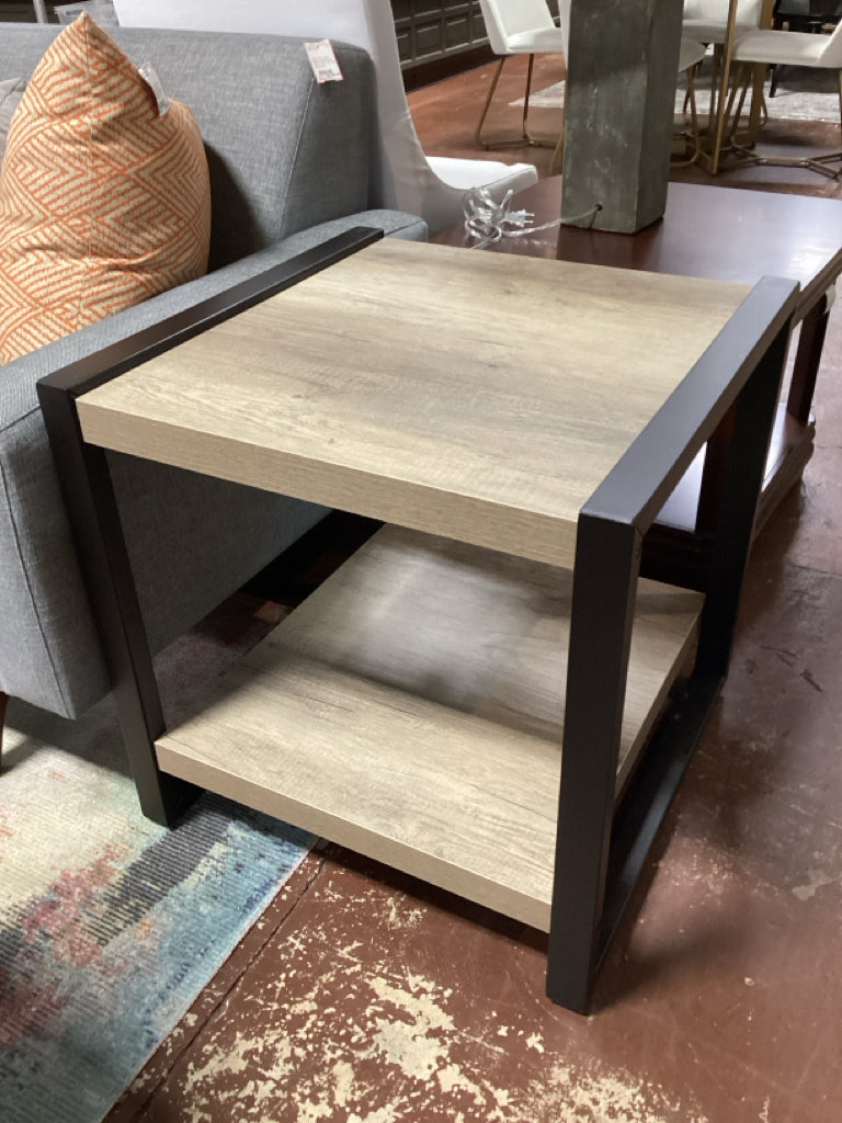 Side Table Distressed Wood Look w/ Blk Iron 24x24x24