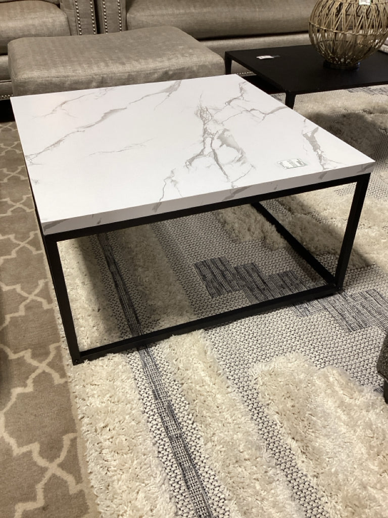 Square Coffee Table w/ Black Base & Faux Marble Top 30"x16"H