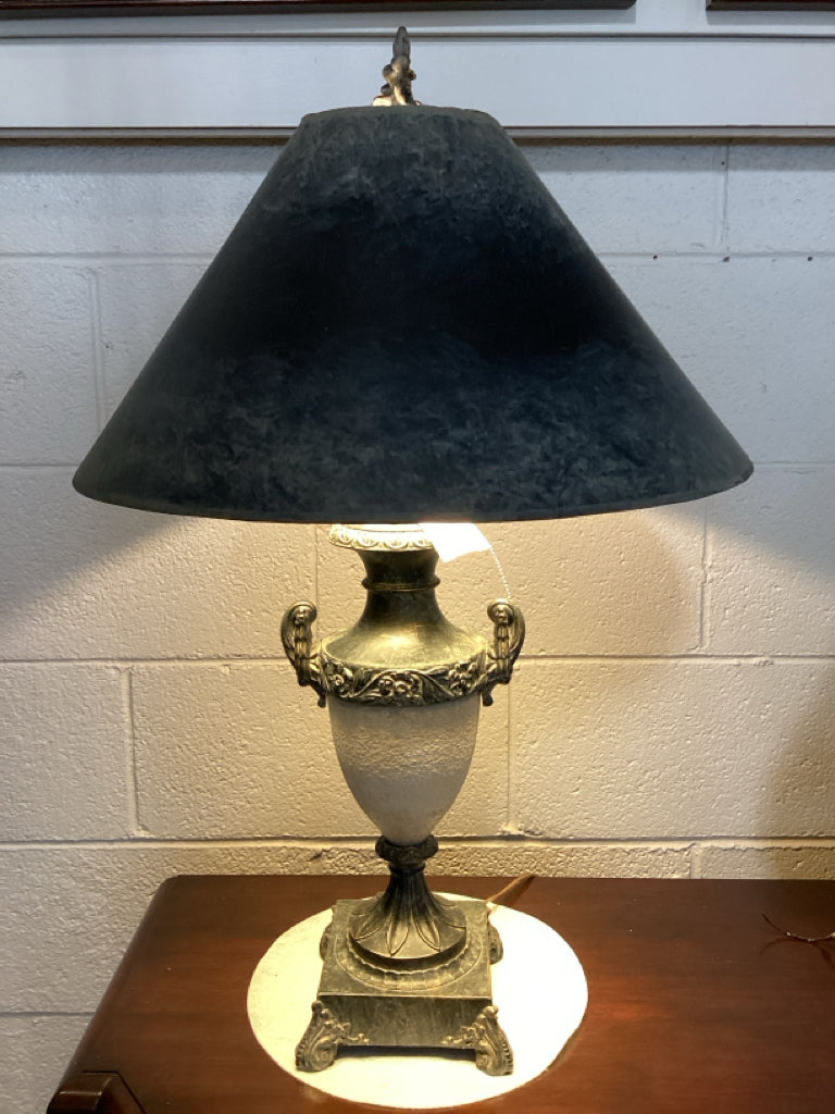 25" Table Lamp Aged Stone Urn w/ Blk Shade