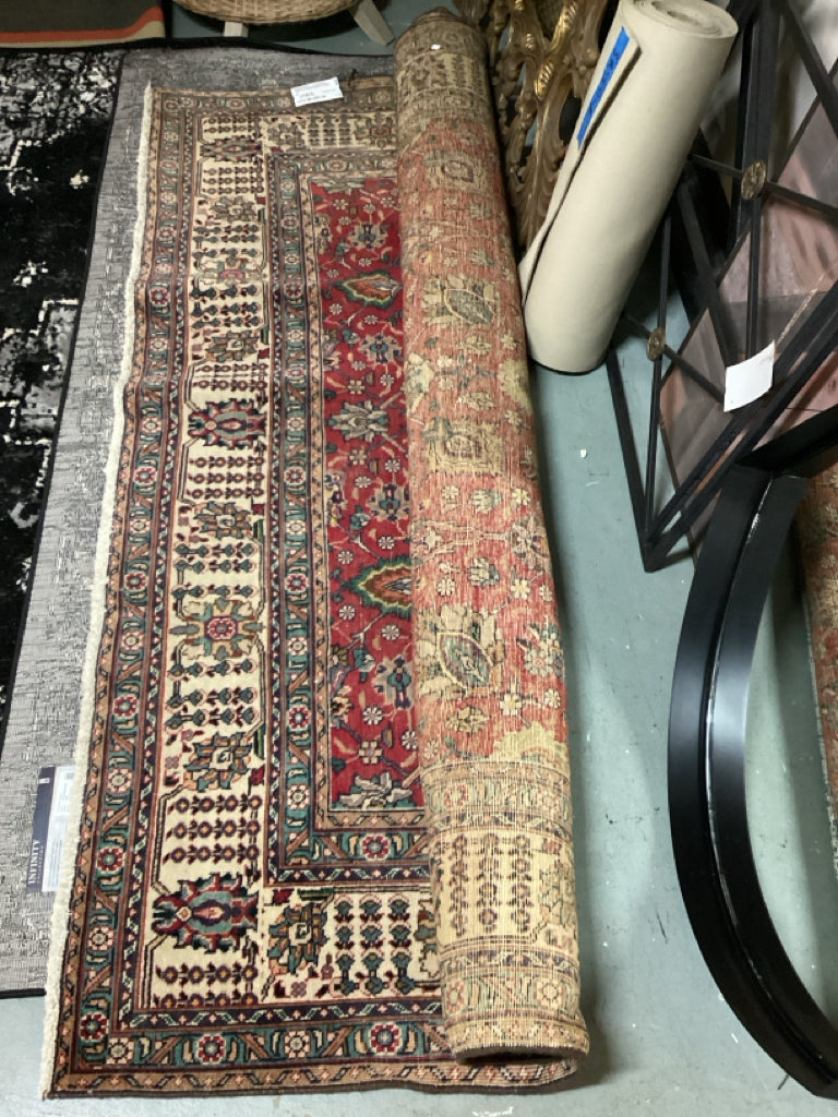 Persian Tabriz Rug/ hand knotted wool  red, green, multi 8' x 11'3"