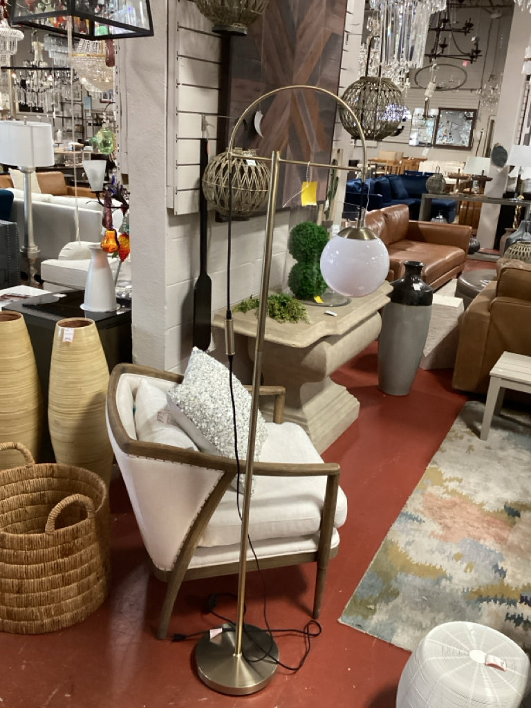 Modern Arc Gold Floor Lamp w/ Wht Globe Shade 71"