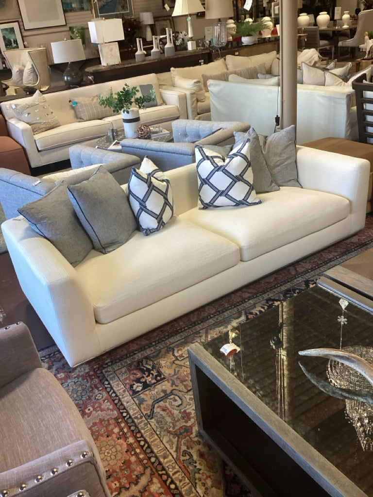 Sofa  / performance fabric off white  with 6 grey & white back pillows 88 x 40